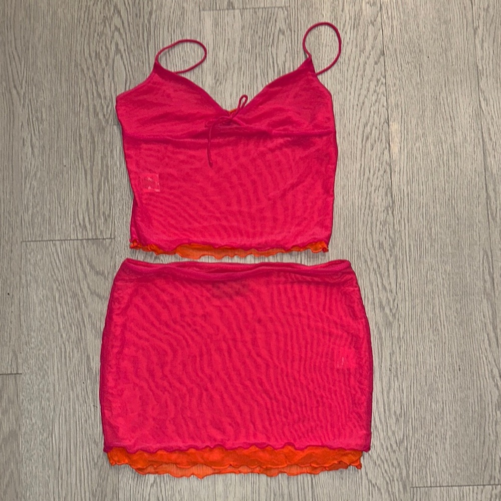 Pink and Orange Women's 2 piece skirt set